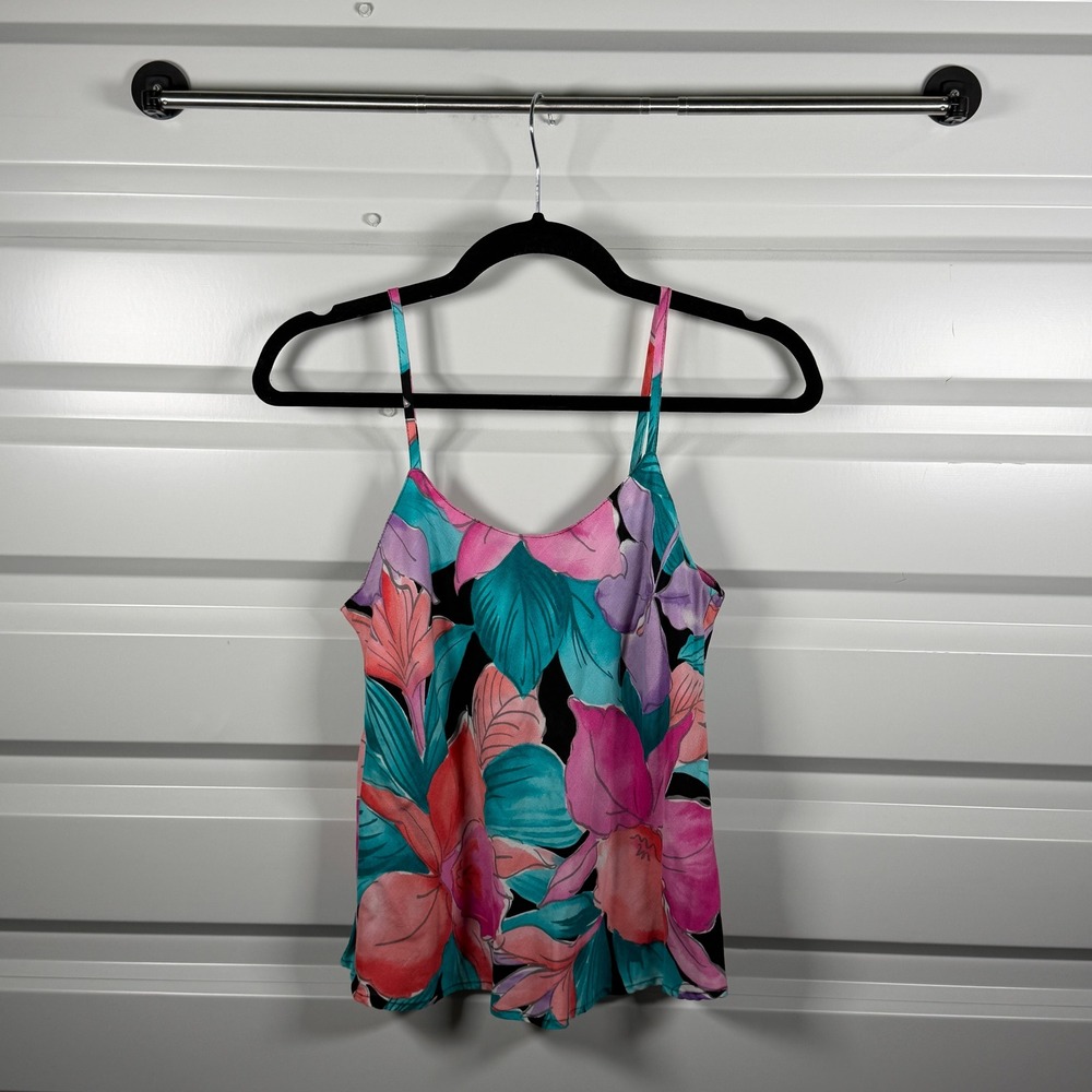 Kaua'iana Hawaii Vintage‎ 90s Tropical Floral Camisole Top Pink Teal M